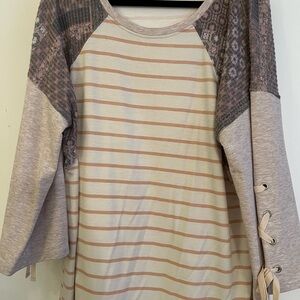 Cato Beige and White Striped Top